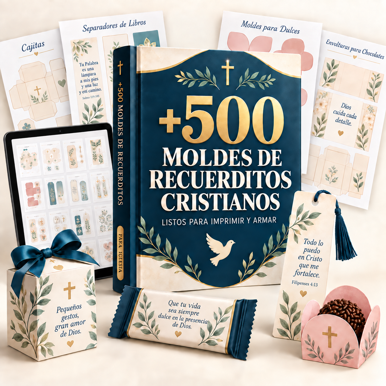 Presentación del paquete con más de 500 moldes de recuerditos cristianos